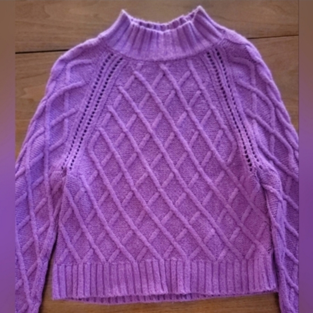 American Eagle Outfitters Purple Cable Knit Mock Neck Pullover Sweater Size S - Picture 10 of 10